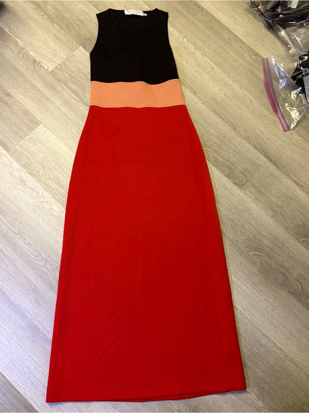 Proenza Schouler Black, Peach & Red Colorblock Maxi dress